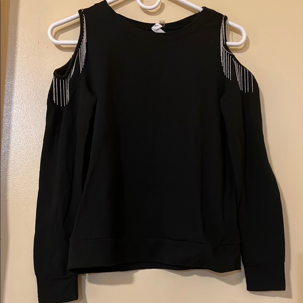 NY Collection Black Cold Shoulder Top